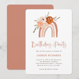 Invitation Orange Terracotta Boho | Rainbow Birthday Party