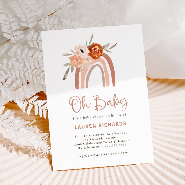 Invitation Orange Terracotta Boho | Rainbow Oh Baby Shower (Créateur téléchargé)