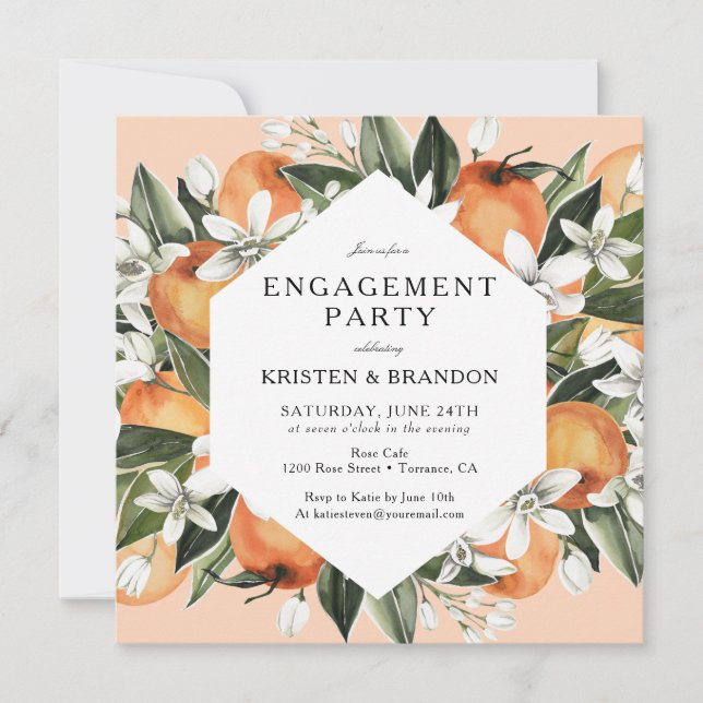 Invitation Orange Thème Citrum Engagement (Devant)