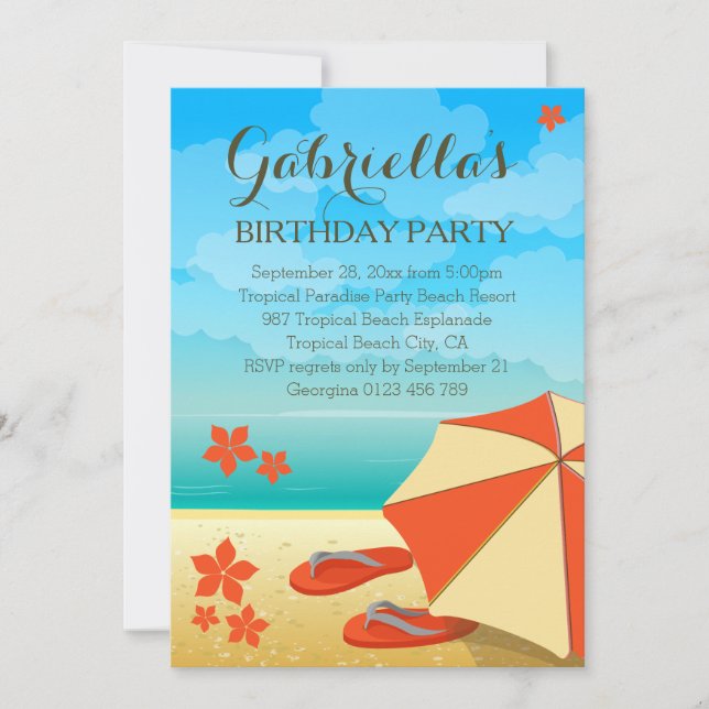 Invitation Orange Tropical Beach moderne (Devant)