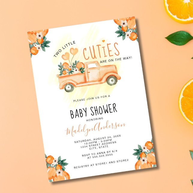 Invitation Orange Two Little Cuties Twins Baby shower (Créateur téléchargé)