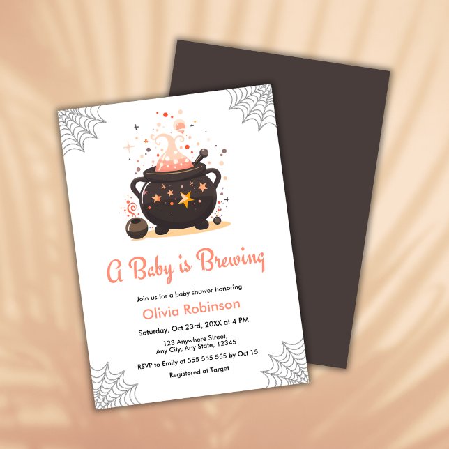 Invitation Orange Un bébé brasse le Baby shower d'Halloween (Orange A Baby is Brewing Cauldron Halloween Baby Shower Invitation )