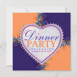 Invitation Orange violet Bohême Hippie Batik Dîner