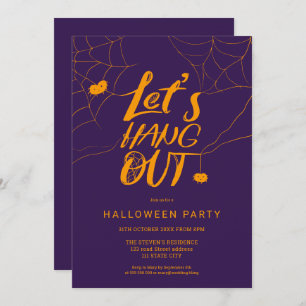Invitation Orange violet Halloween araignée pendre le script