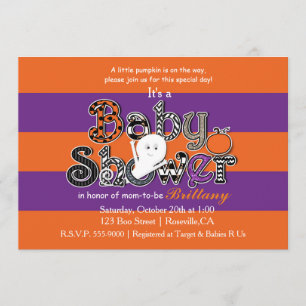 Invitation orange violet pour BABY SHOWER Hallowee
