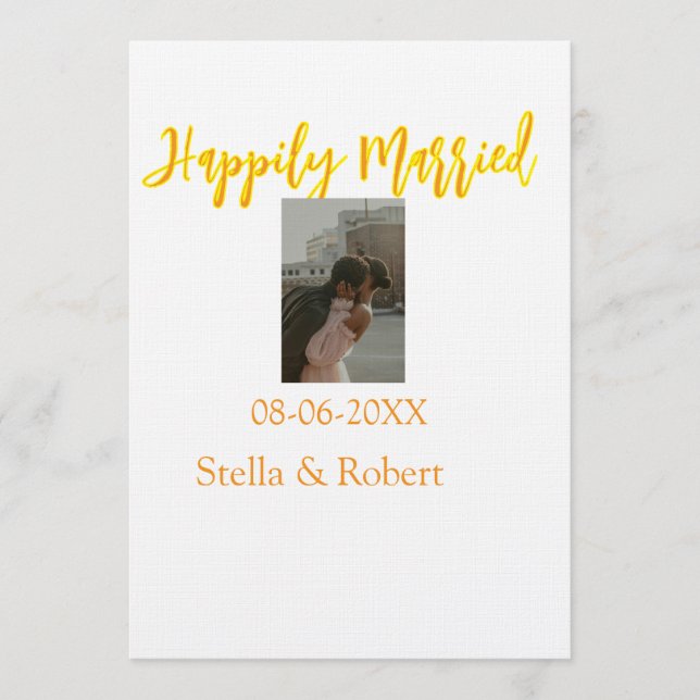 Invitation Orange yellow retro photo happily married couple (Devant)