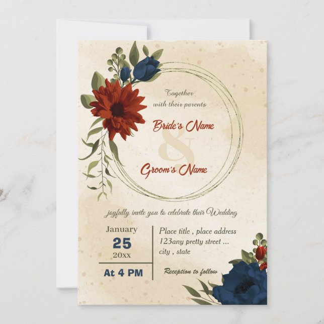 Invitation oranger brûlé fleurs de marine mariage botanique (Devant)