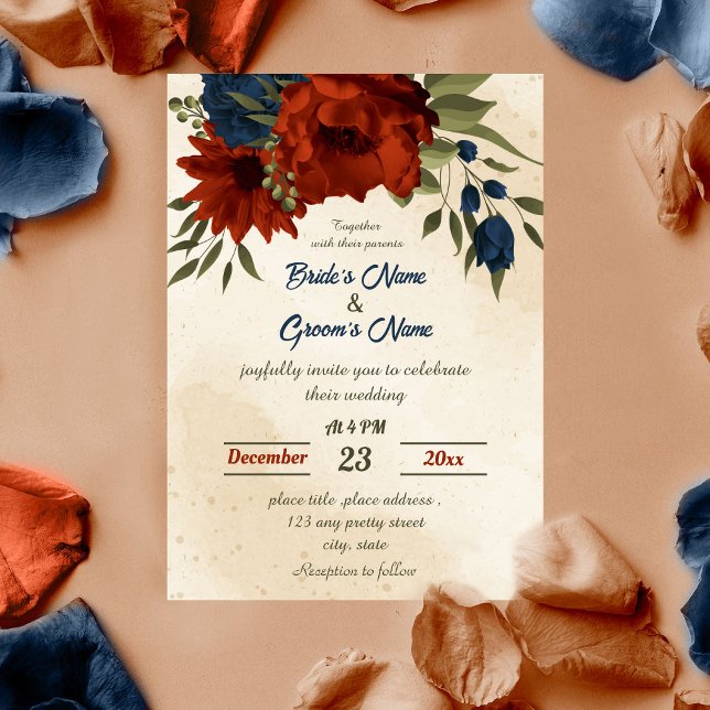Invitation oranger brûlé fleurs de marine mariage botanique (Créateur téléchargé)