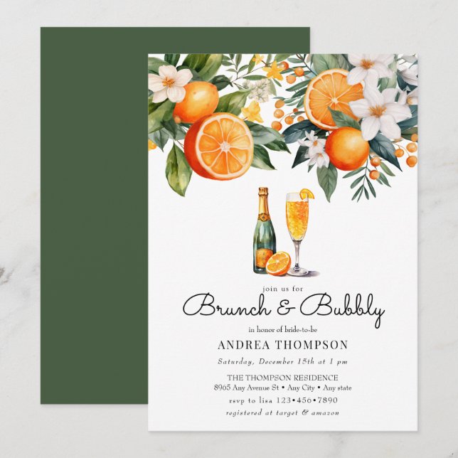 Invitation Oranges Aquarelle | Douche Brunch (Devant / Derrière)