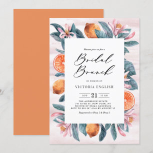 Invitation Oranges botaniques et fleurs roses Brunch nuptial