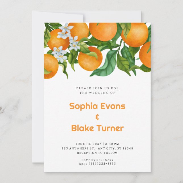 Invitation Oranges d'agrumes tropicales Mariage blanc botaniq (Devant)