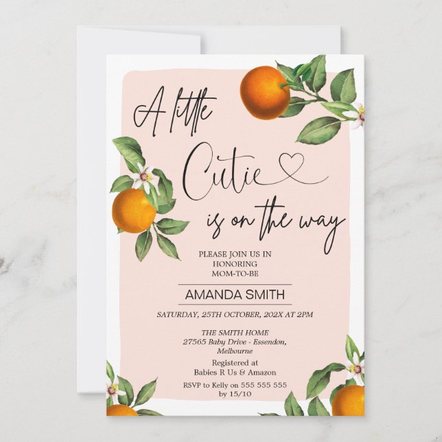 Invitation Oranges de clémentine rose Petit Baby shower de Cu (Devant)