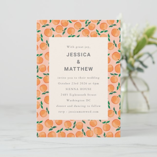 Invitation Oranges d'été Fruit Aquarelle Boho Mariage (Debout devant)