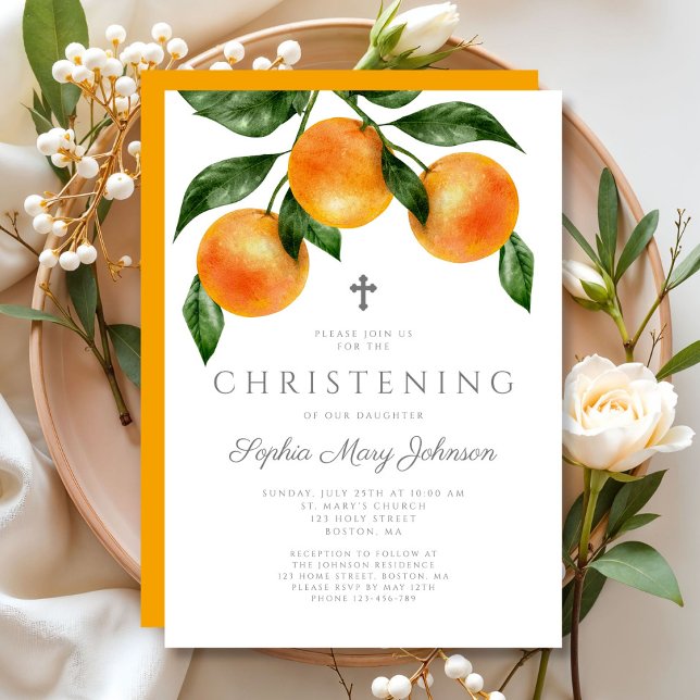Invitation Oranges élégantes Christening fille (Elegant Oranges Girl Christening Invitation)