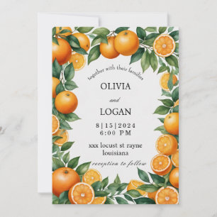 Invitation Oranges Et Feuille, Mariage Orange Vibrant