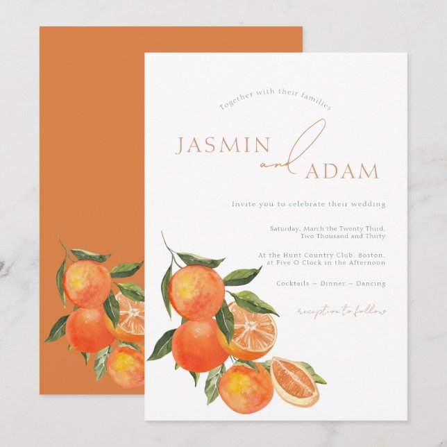 Invitation Oranges simples Mariage d'agrumes méditerranéen (Devant / Derrière)