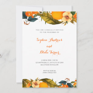 Invitation Oranges tropicales et fleurs Mariage blanc