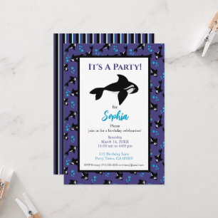 Invitation Orca Baleine violet et Motif bleu Anniversaire