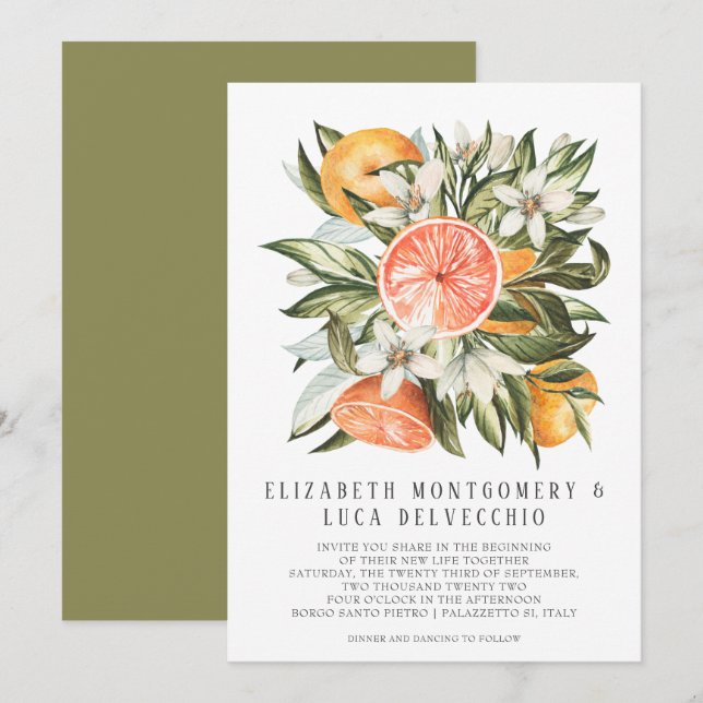 Invitation Orchard de Citrus| Boho Botanical Mariage (Devant / Derrière)