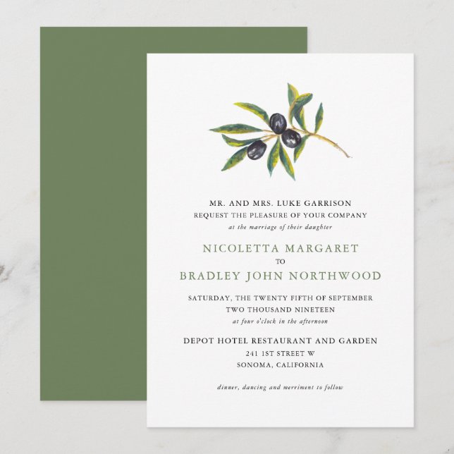 Invitation Orchestre d'oliveraies| Mariage (Devant / Derrière)