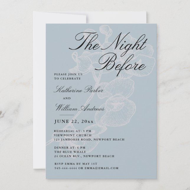 Invitation Orchid Dusty Bleu Nuit Avant Le Dîner De La Répéti (Devant)