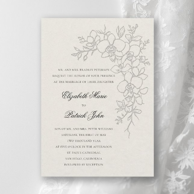 Invitation Orchid Gleam Formal Traditional Ecru Wedding (orchid wedding invitation ecru gleam formal modern classic traditional black tie parents hosting)