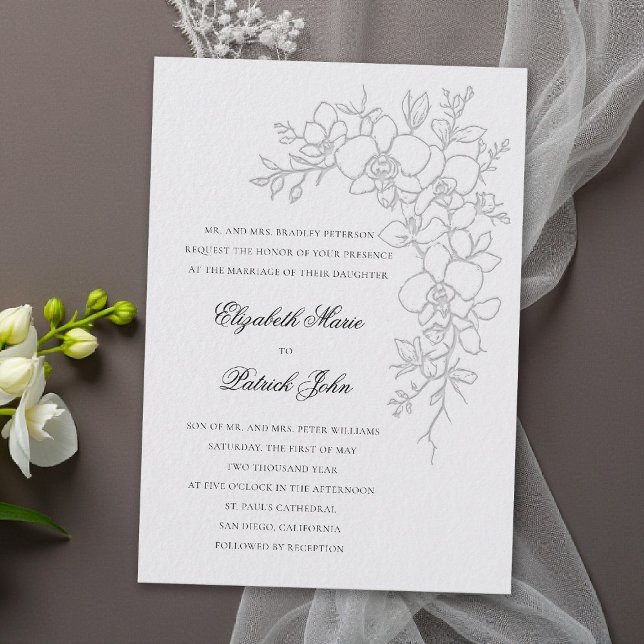 Invitation Orchid Gleam Formal Traditional Ivory Wedding (orchid wedding invitation ivory formal modern classic traditional black tie parents hosting gleam)
