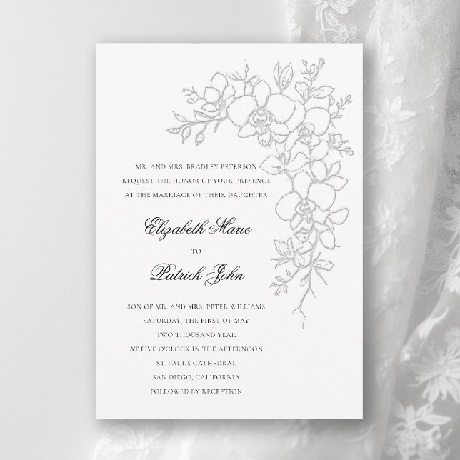 Invitation Orchid Gleam Formal Traditional Pure White Wedding (orchid wedding invitation white gleam formal modern classic traditional black tie parents hosting)