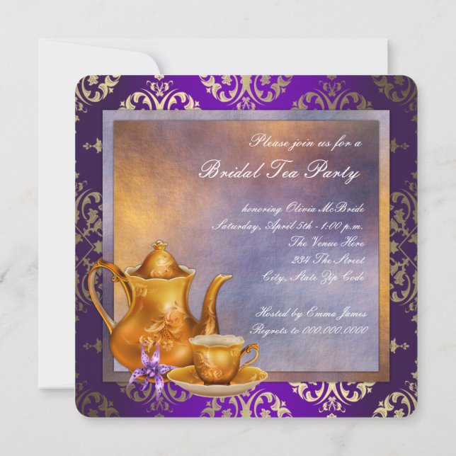 Invitation Orchid Gold Purple Bridal Tea Party (Dos)