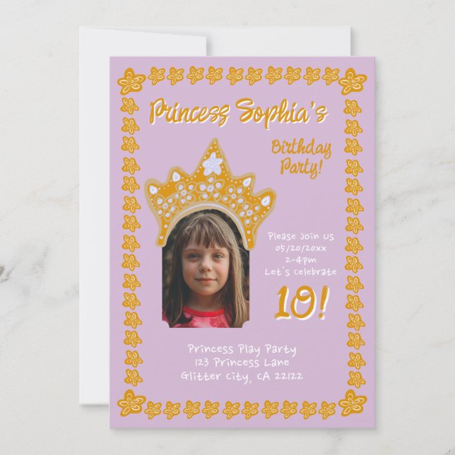 Invitation Orchid Pink Princess Crown Floral Photo Birthday (Devant)