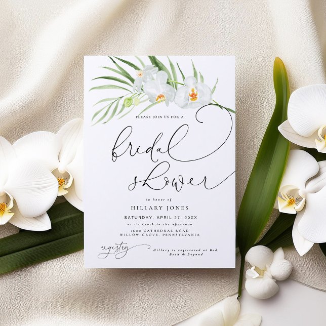 Invitation Orchidée blanche | Élégante Fête des mariées tropi (Créateur téléchargé)