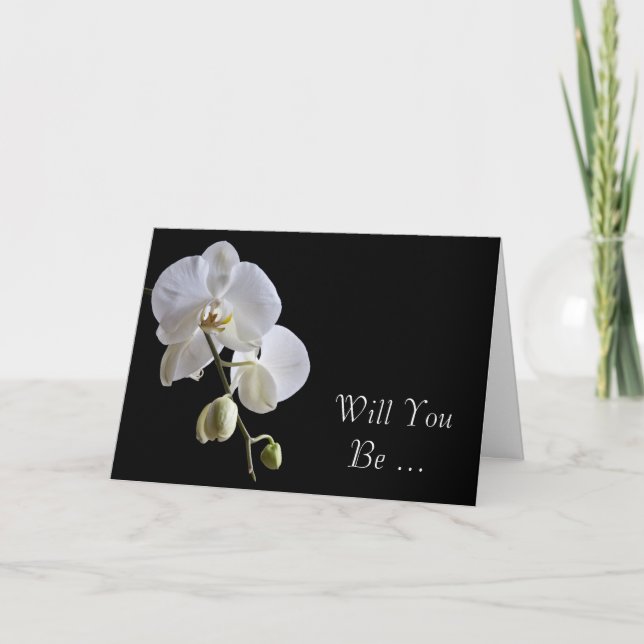 Invitation Orchidée blanche en noir Serez-vous ma servante d' (Devant)