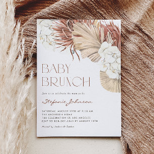 Invitation Orchidée blanche et palmier séché Boho Brunch bébé