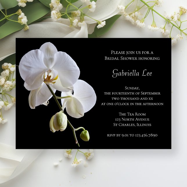 Invitation Orchidée blanche sur Fête des mariées noire (Créateur téléchargé)