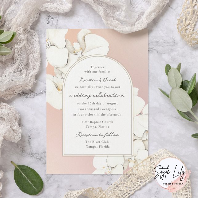 Invitation Orchidée botanique blanche rose Mariage floral (Créateur téléchargé)