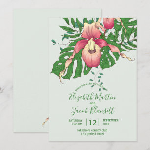 Invitation Orchidée Cypripedium Rose/Jaune Mariage Vert