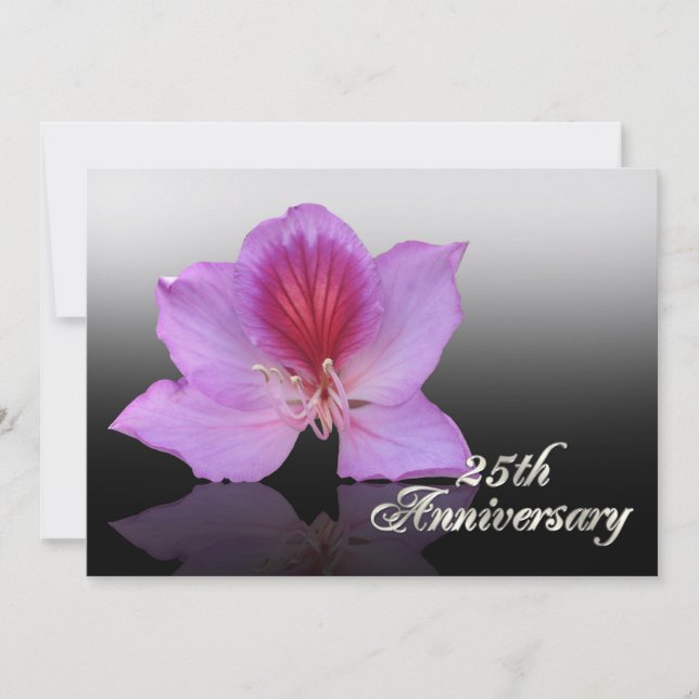 Invitation Orchidée d'invitation du 25e anniversaire sur noir (Devant)