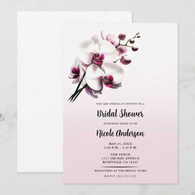 Invitation Orchidée Fête des mariées rose et blanc (Devant / Derrière)
