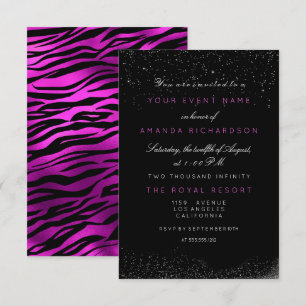 Invitation Orchidée Fuchsia Tigre Noir Blanc Anniversaire Pai
