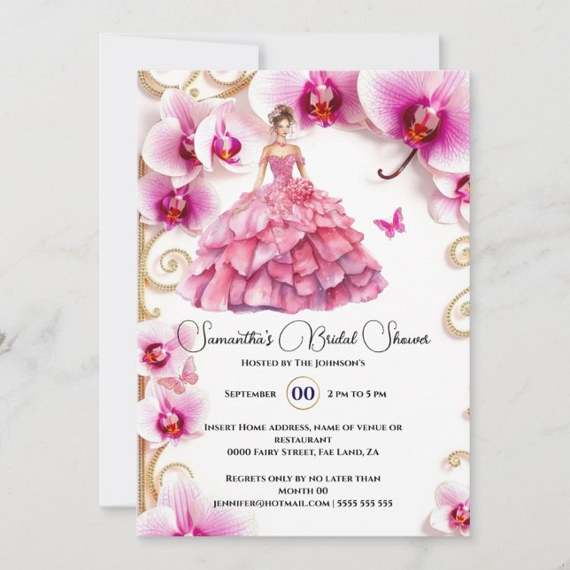 Invitation Orchidée rose ballgogne fleurs florales mariée pou (Devant)