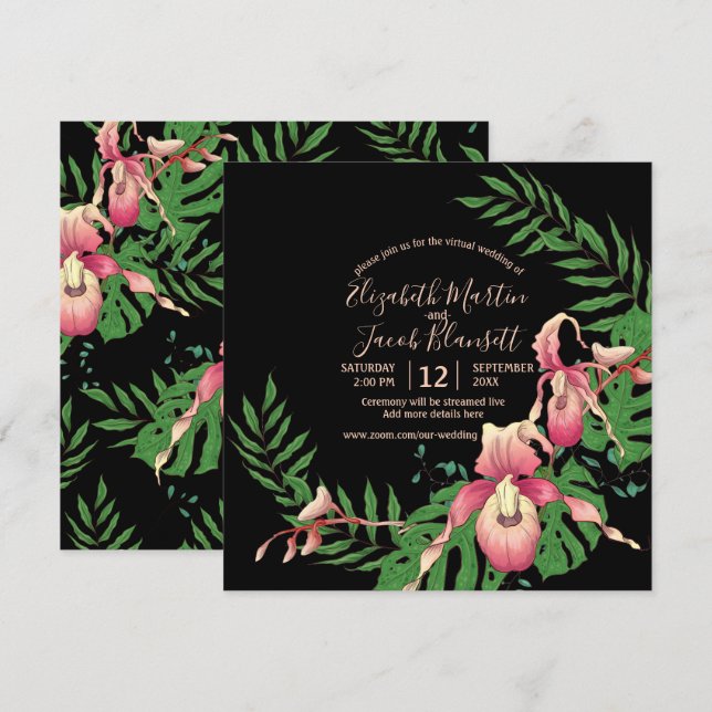 Invitation Orchidée rose Lady Slipper sur Mariage virtuel noi (Devant / Derrière)