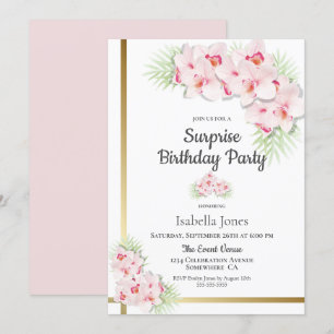 Invitation Orchidée rose Surprise fête d'anniversaire