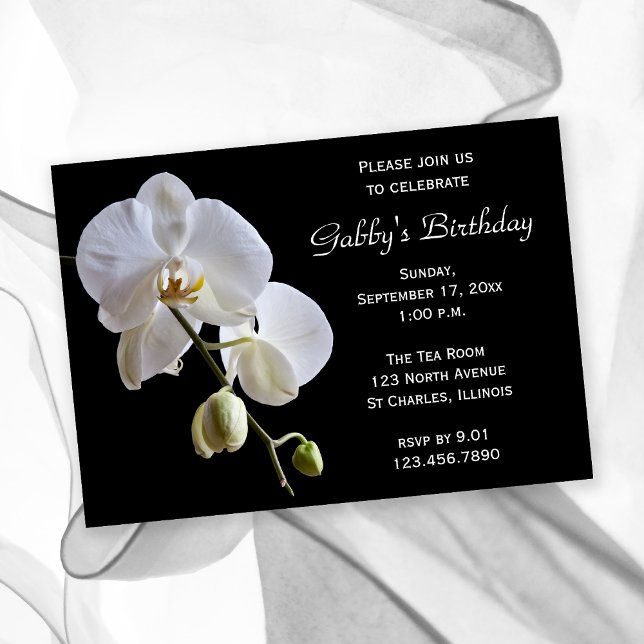 Invitation Orchidée sur la fête d'anniversaire noire (Créateur téléchargé)