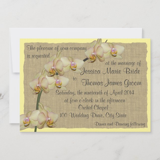 Invitation Orchidée tropicale et Burlap Mariage rustique de p (Devant)