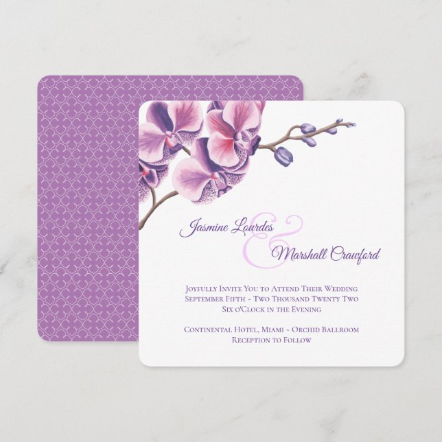 Invitation Orchidée violette 2 (Devant / Derrière)