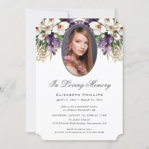 Invitation Orchidée violette blanche Funérailles photo en mém