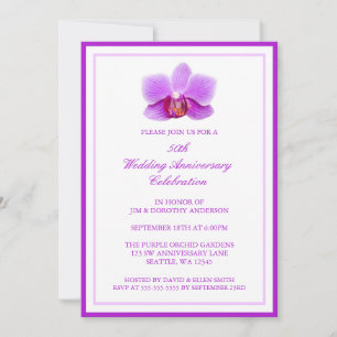 Invitation Orchidée Violette Élégante 50e Anniversaire de Mar