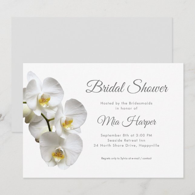 Invitation Orchidées blanches Fête des mariées personnalisée  (Devant / Derrière)