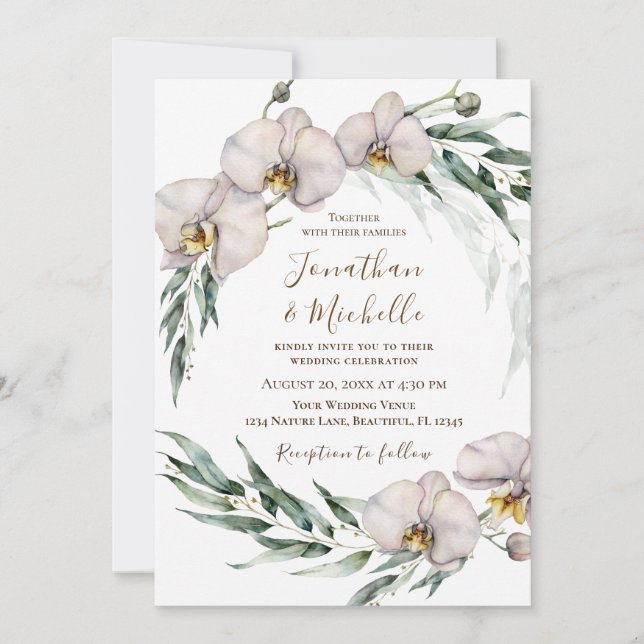 Invitation Orchidées Blanches Florales Verdure Mariage chréti (Devant)