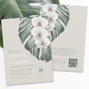Invitation Orchidées blanches modernes Code QR Mariage tropic